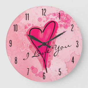Reloj Redondo Grande TU TEXTO Corazón color agua rosa