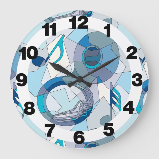 Reloj Redondo Grande Tuba Music Notes Fragments (Anverso)