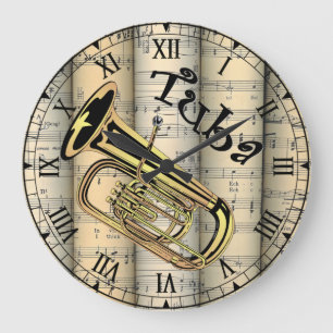 Reloj Redondo Grande Tuba ~ Música de hoja de cosecha rodada ~ Única 