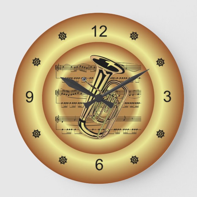Reloj Redondo Grande ~ Tuba ~  Sheet Music ~ Gold Background ~  (Anverso)