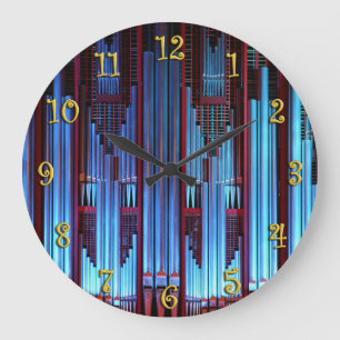 Reloj Redondo Grande Tuberías de órganos azules
