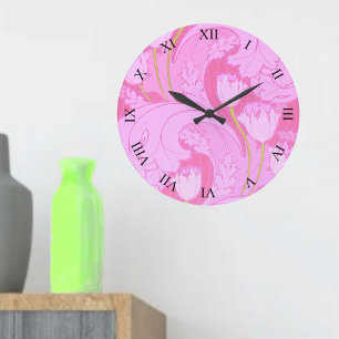 Reloj Redondo Grande Tulip Floral rosa