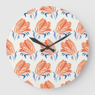Reloj Redondo Grande Tulipán barroco: Linocut de venado botánico