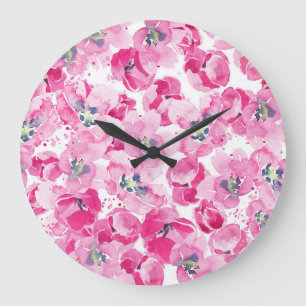 Reloj Redondo Grande Tulipanes acuarelas: diseño de cartas dibujadas a 