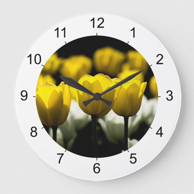 Reloj Redondo Grande Tulipanes Amarillo Y Blanco (Anverso)