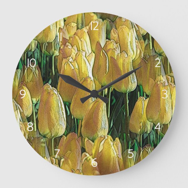 Reloj Redondo Grande Tulipanes amarillos brillantes (Anverso)