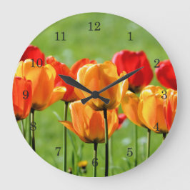 Reloj Redondo Grande Tulipanes Amarillos Y Rojos