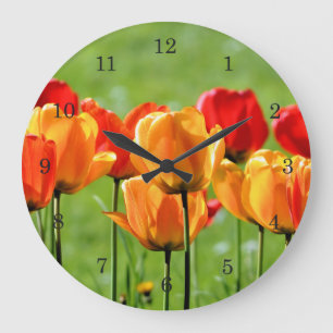 Reloj Redondo Grande Tulipanes Amarillos y Rojos