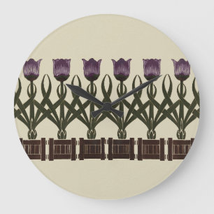Reloj Redondo Grande Tulipanes de estilo Art Nouveau púrpura