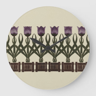 Reloj Redondo Grande Tulipanes de estilo Art Nouveau púrpura