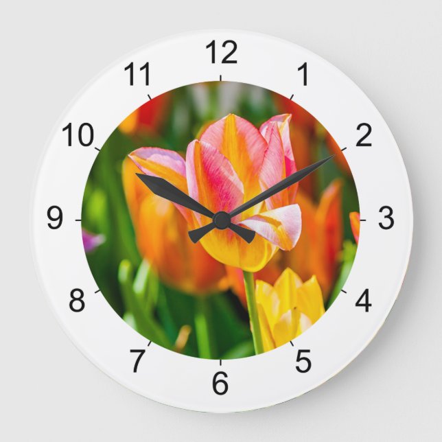 Reloj Redondo Grande Tulipanes Encantadores Hermosos (Anverso)