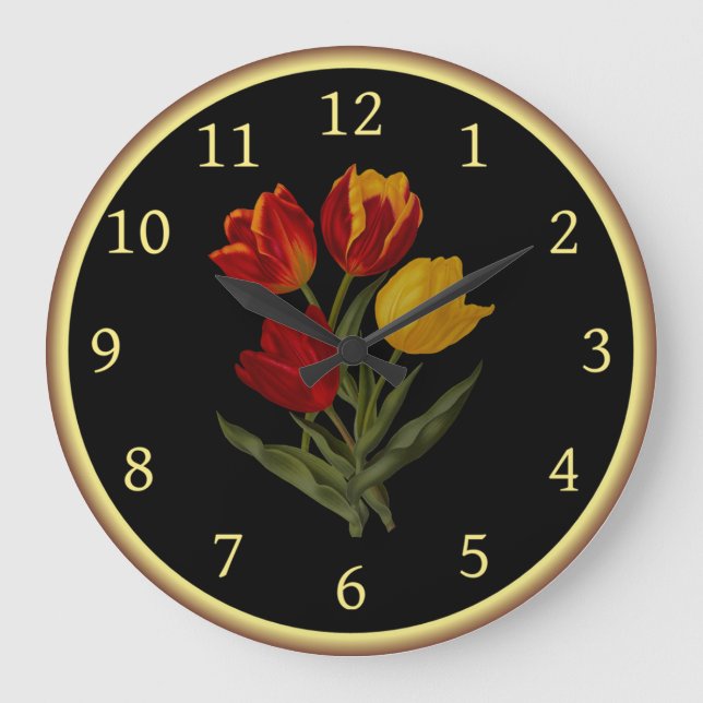 Reloj Redondo Grande Tulipanes iniciales individuales 003 ~ Arte botáni (Anverso)