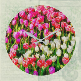 Reloj Redondo Grande Tulipanes rojos y blancos de Mt Vernon