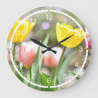 Reloj Redondo Grande Tulipanes rosas y amarillos