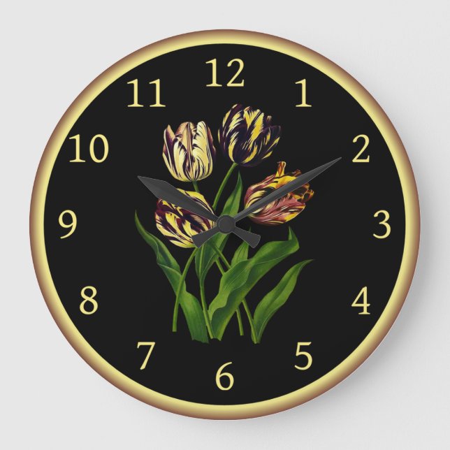 Reloj Redondo Grande Tulips Bizarres 002 ~ Arte botánico ~ (Anverso)