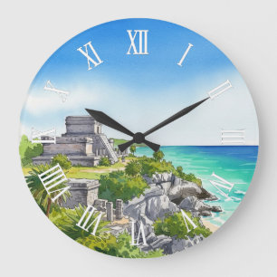 Reloj Redondo Grande Tulum México Acuarela