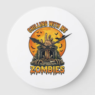 Reloj Redondo Grande Tumbas de Mano de Zombies Escalofriantes Murciélag