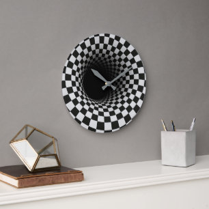 Reloj Redondo Grande Túnel de ilusión óptica en blanco y negro