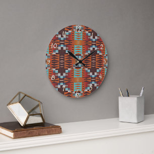 Reloj Redondo Grande Turquesa Azul Óxido Naranja Rojo Marrón Arte Triba