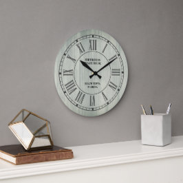 Reloj Redondo Grande Turquesa Rústico Madera Números Romanos Playa