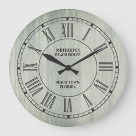 Reloj Redondo Grande Turquesa Rústico Madera Números Romanos Playa