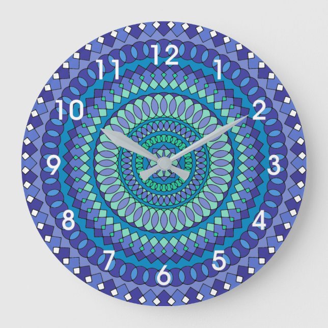 Reloj Redondo Grande Turquoise and teal blue mandala  (Anverso)