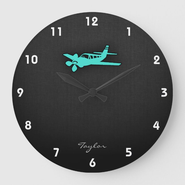 Reloj Redondo Grande Turquoise; Blue Green Small Airplane (Anverso)