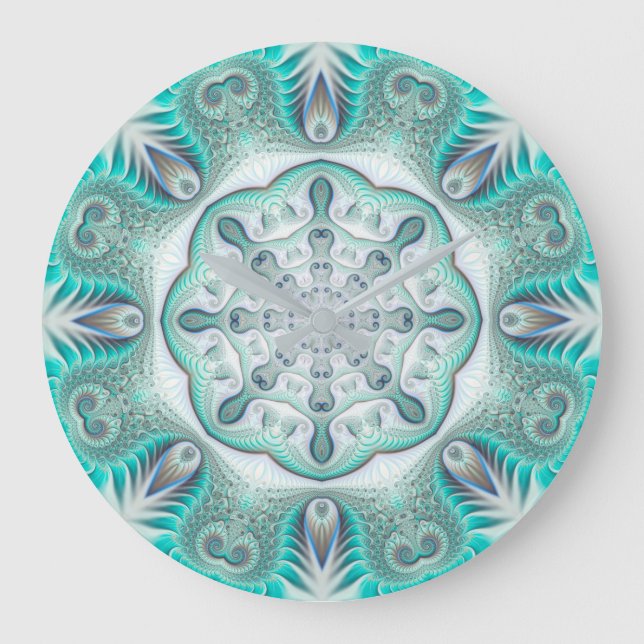Reloj Redondo Grande Turquoise Coral Reef Mandala (Anverso)
