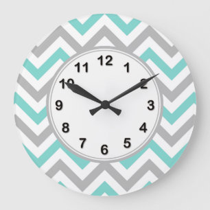 Reloj Redondo Grande Turquoise, Gray, Wht Large Chevron ZigZag Pattern