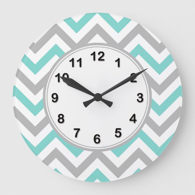 Reloj Redondo Grande Turquoise, Gray, Wht Large Chevron ZigZag Pattern (Anverso)