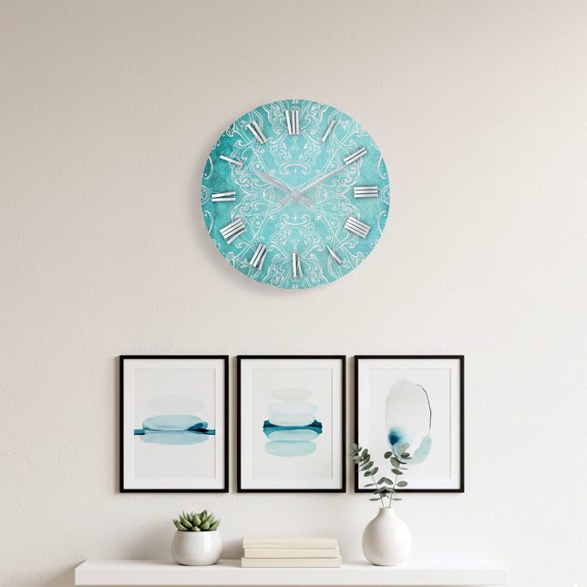 Reloj Redondo Grande Turquoise Teal Classic Baroque Elegant Distressed  (Subido por el creador)