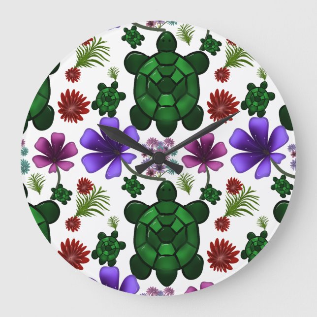 Reloj Redondo Grande Turtle floral pattern  (Anverso)