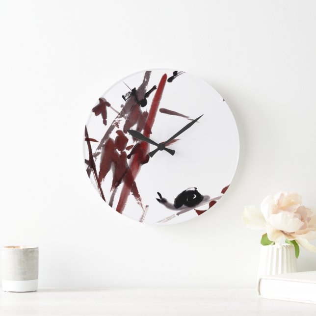 Reloj Redondo Grande Tuschekunst mit Schnecke und Rotem Bambus (Hogar)