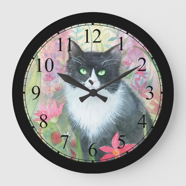 Reloj Redondo Grande Tuxedo Watercolor Art Wall Clock (Anverso)