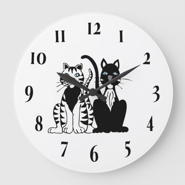 Reloj Redondo Grande Twin Cartoon Cats (Anverso)