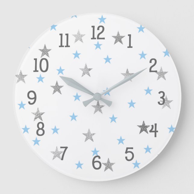 Reloj Redondo Grande Twinkle Baby Nursery Decour, estrellas de plata az (Anverso)