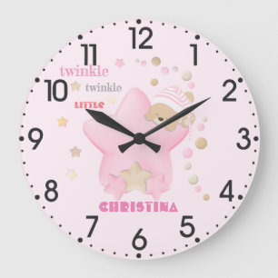 Reloj Redondo Grande Twinkle Twinkle Pequeña Estrella Niña Teddy Bear