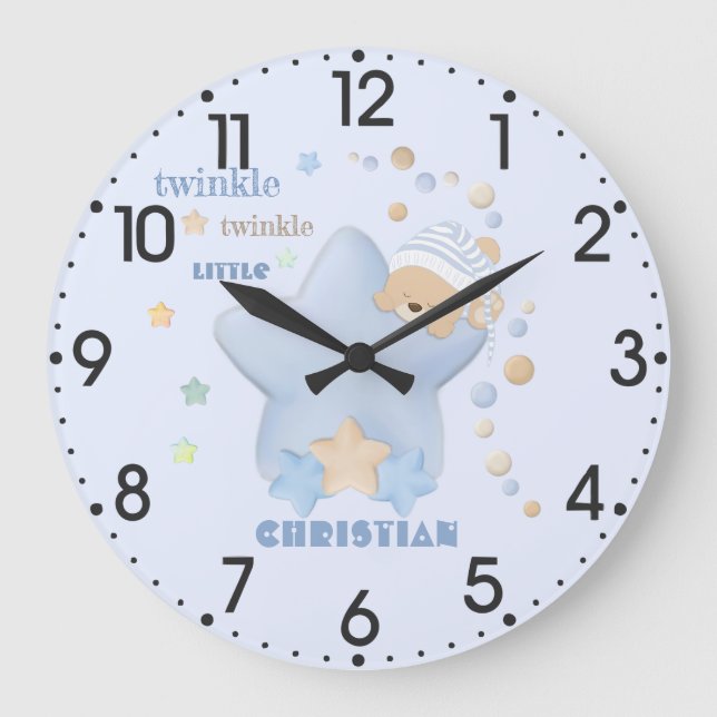 Reloj Redondo Grande Twinkle Twinkle Pequeña Estrella Niño Teddy Bear (Anverso)