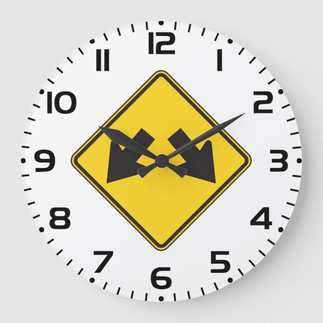 Reloj Redondo Grande Two Downward Arrows Warning Road Sign (Anverso)