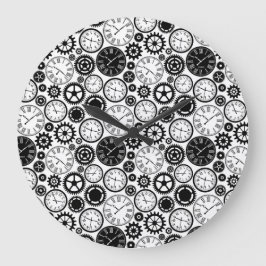 Reloj Redondo Grande Two images show a round wall clock with a black 