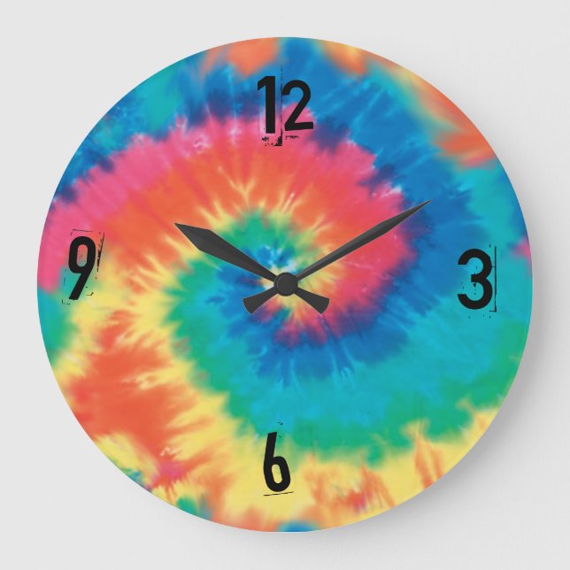 Reloj Redondo Grande Tye Dye Hippie Clock - Text Can Be Modified (Anverso)