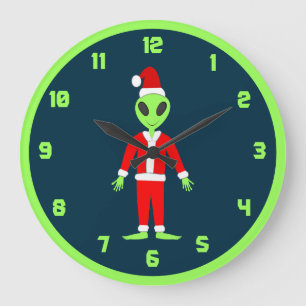 Reloj Redondo Grande UFO Ho Ho Padre Navidad alienígena