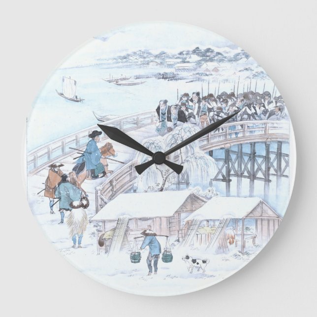 Reloj Redondo Grande Ukiyo-e japonés de 47 Ronin en el puente Ryogoku (Anverso)