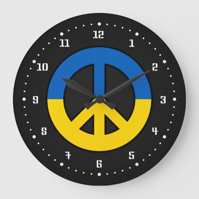Reloj Redondo Grande Ukrainian peace sign on a black background (Anverso)
