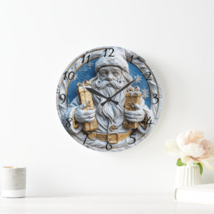 Reloj Redondo Grande Un alegre Santa con regalos de Navidades