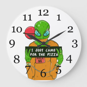 Reloj Redondo Grande Un alien que ama la pizza