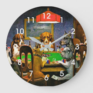 Reloj Redondo Grande Un amigo en necesidad, Perros jugando póquer,
