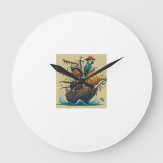 Reloj Redondo Grande un barco pirata con un loro