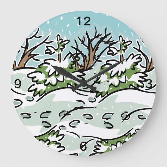 Reloj Redondo Grande Un bosque nevado - (Anverso)