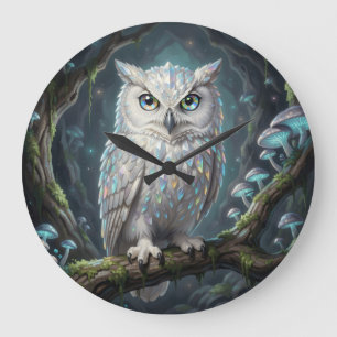 Reloj Redondo Grande Un búho blanco brillante.